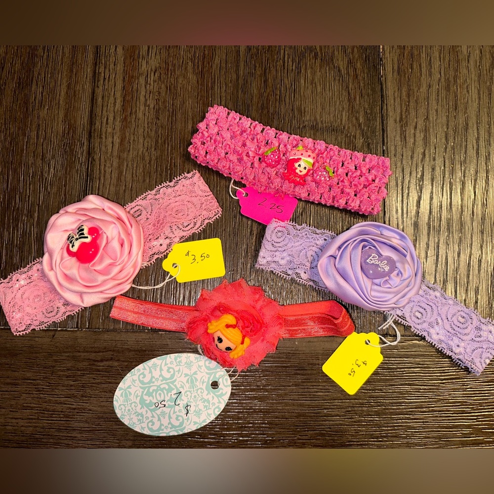 NWT Handmade Flower Headbands Infant Baby Child Girl Minnie Barbie strawberry
